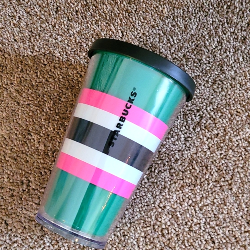 Starbucks Green and Pink Striped Tumbler